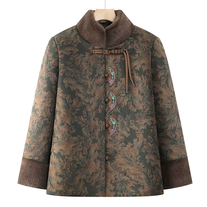 Fashionable warm down jacket for mother, for middle age, Chinese style