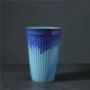Stream glaze blue-vertical stripes without handle water cup 440ml