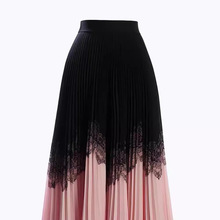 茶里茶气中国风黑色蕾丝拼接粉色百褶蛋糕裙半身小裙子短款高级感