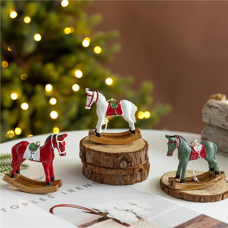 クロスボーダー新しいクリスマス樹脂ロッキングホースホームペンダントデスクトップ塗装装飾品 diy クリスマスツリー装飾|undefined