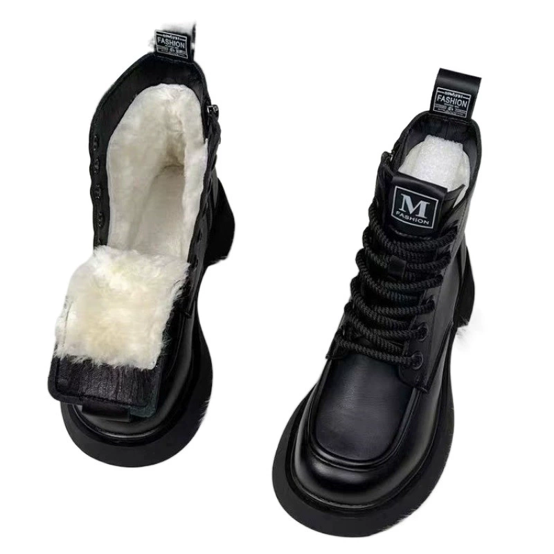 Ботинки Martens‑style низкие с тёплой подкладкой, противоскользящая платформа, чёрные/коричневые, 35–40