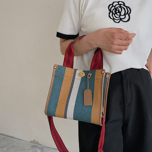 Bags for women  new cross-border fashion portable tote bag large capacity canvas contrasting color commuter shoulder crossbody bag