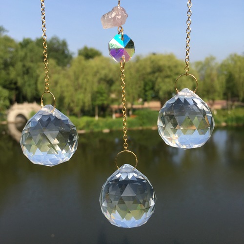 Hemp rope leaves hand-tied flower butterfly accessories moon wind chime natural crystal garden pendant crystal ball decoration