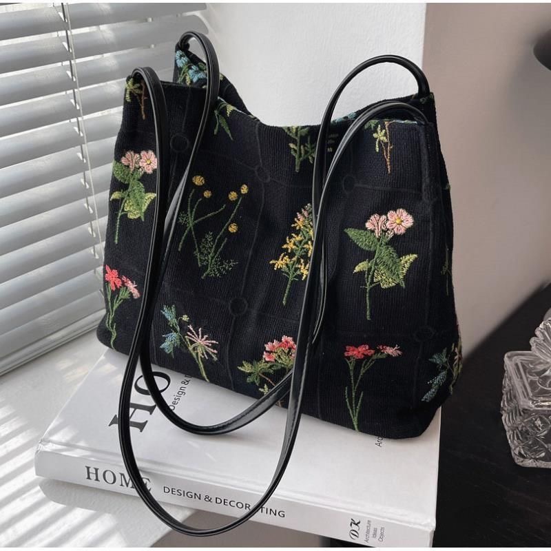 Large Capacity Canvas Bag Commuter Women's 2024 New Fashion Canvas Shoulder High-grade Tote Floral Bag