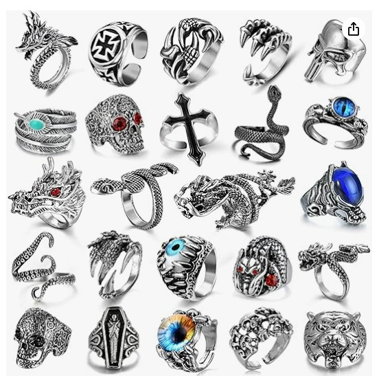 Retro Adjustable Ring Set, Punk Style, Alloy Electroplated, 16-Piece Mix (Adjustable)