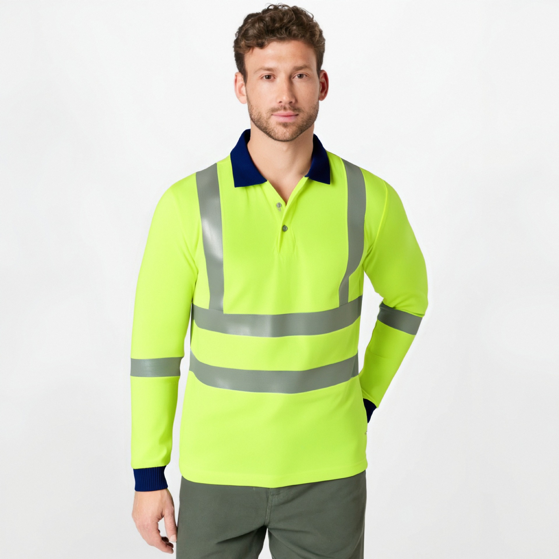 Camisa Polo de Manga Larga con Cinta Reflectante para Hombre, Ropa de Trabajo, Construcción Vial, Seguridad, Camisa de Trabajo con Cuello