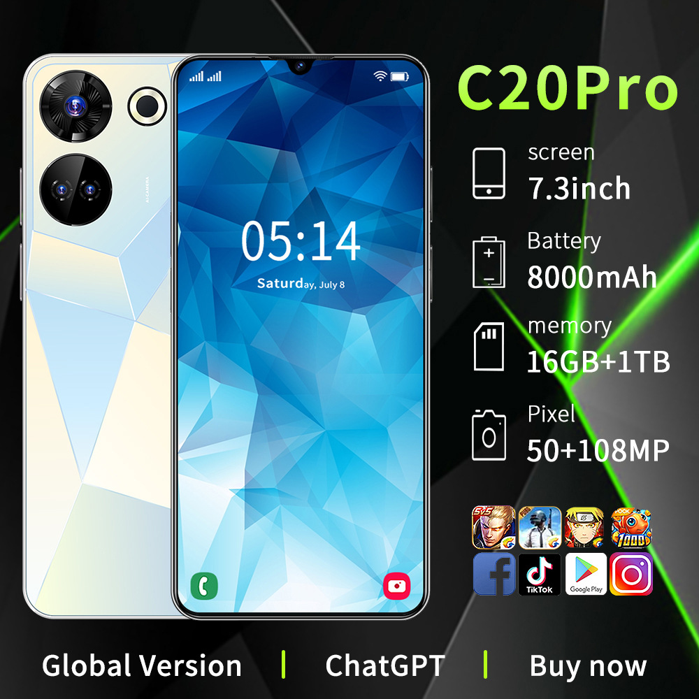新款跨境C20pro现货7.3寸安卓16+1T智能手机外贸源头厂家ozon代发