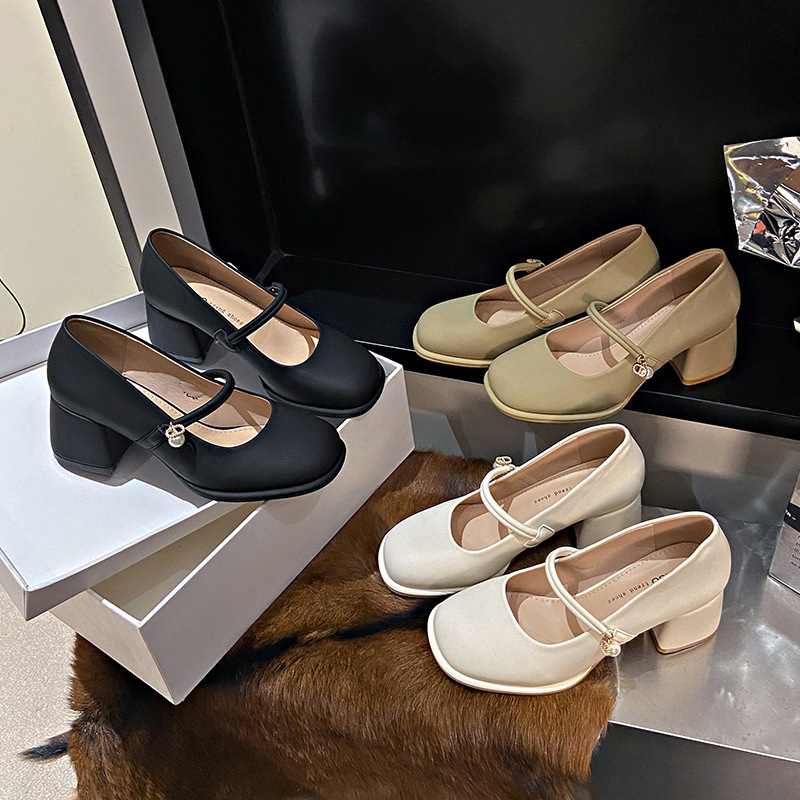 Qipao Shoes Mary Jane Single Shoes for Women 2026 New Style Fairy Chunky Heel High Heels Soft Leather Evening Gentle Bridesmaid Shoes Qipao Shoes Mary Jane Single Shoes for Women 2026 New Style Fairy Chunky Heel High Heels Soft Leather Evening Gentle Bridesmaid Shoes