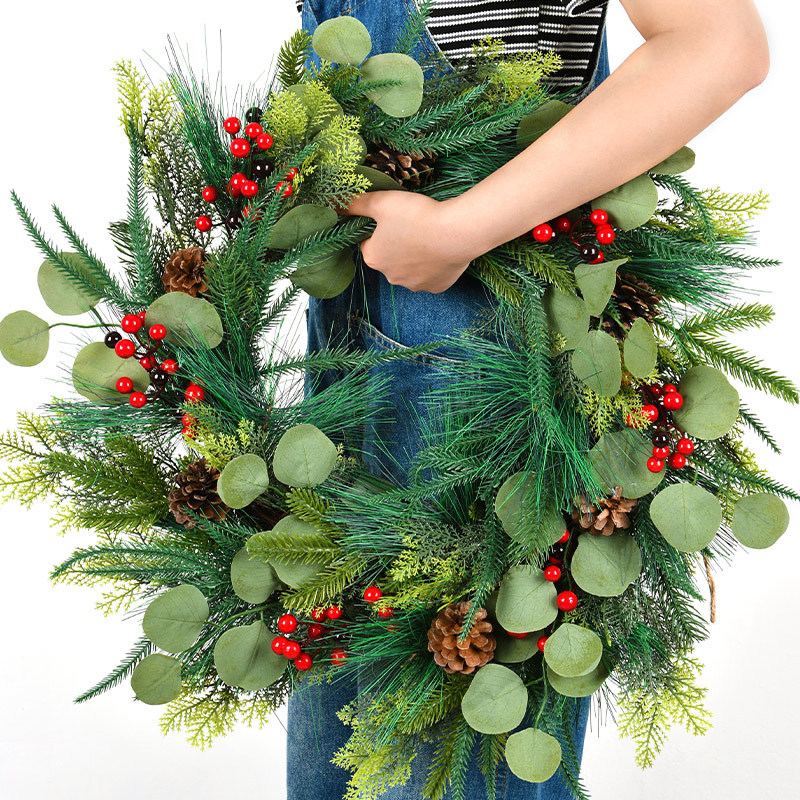 Decoraciones de Navidad guirlandas puertas colgadas pinos golden curry bolas de fruta roja red