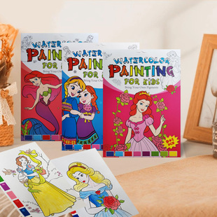Princess watercolor painting book comes with pigment graffiti painting book puzzle filling suit plus gift color card manufacturers wholesale