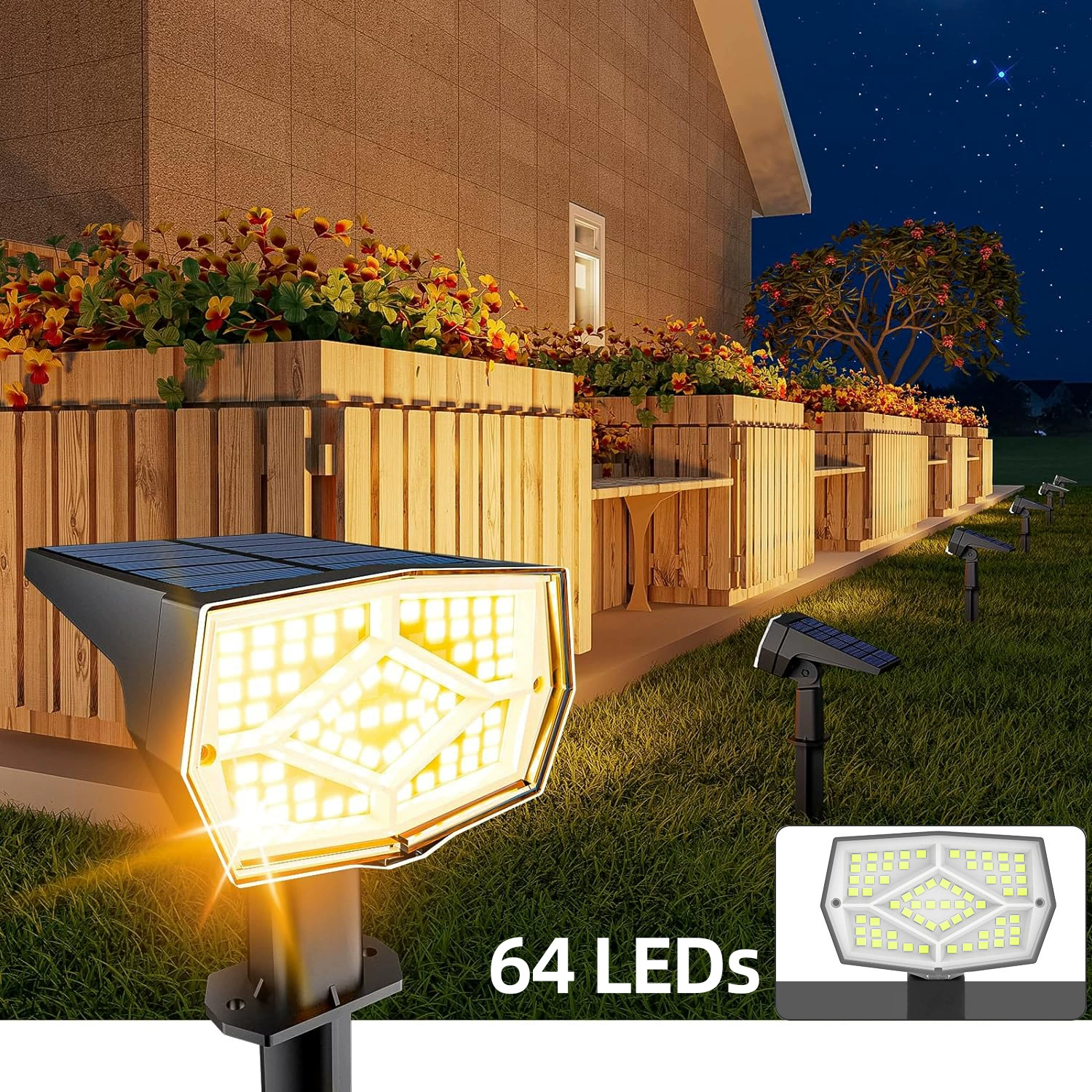 Наружный солнечный прожектор 64 светодиодный ландшафтный светильник 3 вида режимов освещения водонепроницаемый двор сад уличный газонный светильник