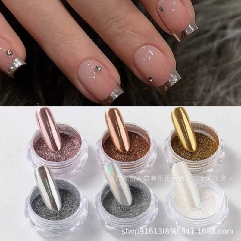 6-Color Golden Chrome Powder Set with Shiny Mirror Effect Nail Art Design 3D Holographic Aurora Iridescent Pink Chrome Powder DIY 6-Color Golden Chrome Powder Set with Shiny Mirror Effect Nail Art Design 3D Holographic Aurora Iridescent Pink Chrome Powder DIY