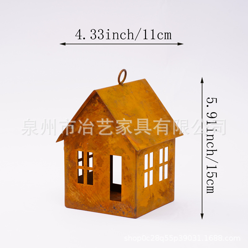 跨境简约做锈房子景观装饰屋镂空金属房子摆件挂件家居装饰品|undefined