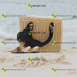 手提包手挎包PP仿藤手工制作米白色大容量时尚单品