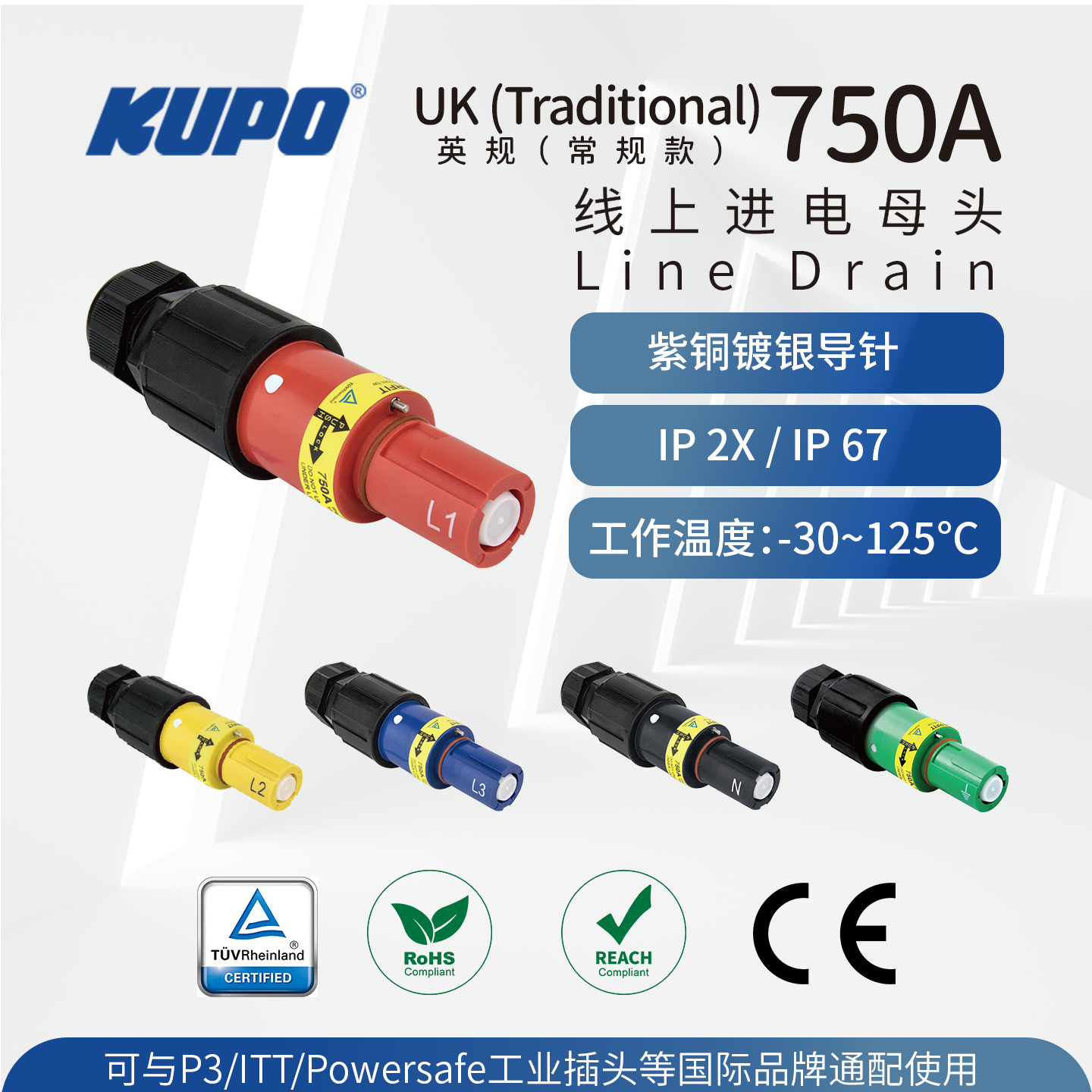 TUV认证单芯接插件750A/1000V 舞台电柜箱配电系统 工业插头 IP67