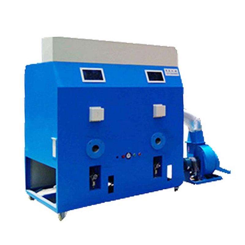 Máquina de llenado de algodón de doble puerto de fábrica de juguete de peluche máquina de llenado de algodón almohada núcleo PP algodón abajo algodón de doble eje máquina de llenado de algodón