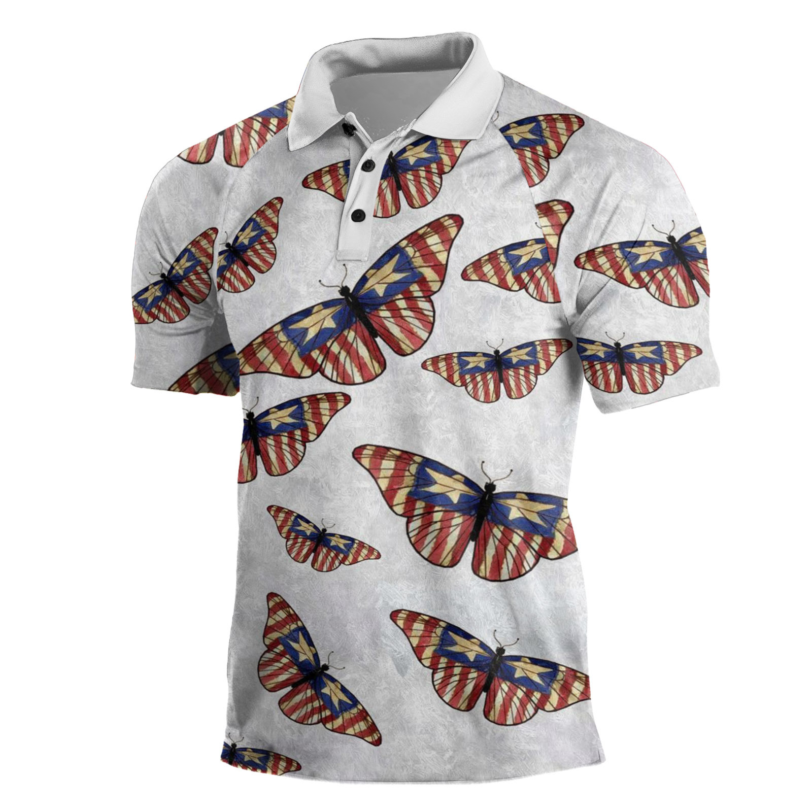 Cross-border Europa y América 2023 nuevos hombres casuales de manga corta Henry Independence Day Elements Camisa POLO raglán de tres botones para hombres