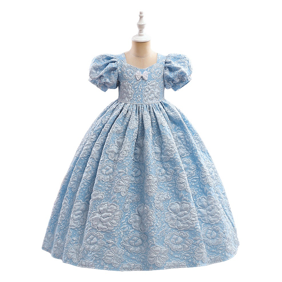 Vestido de las niñas europeas y americanas Vestido de manga de burbuja vestido de niña de las flores vestido de princesa pettiskirt de los niños