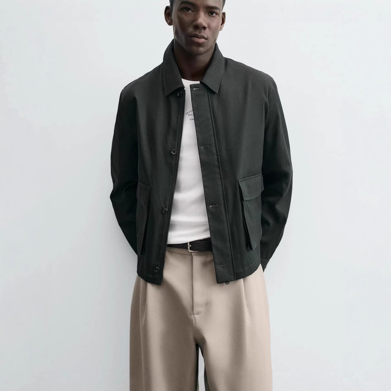 Men's Loose Fit Lapel Jacket with Large Pockets