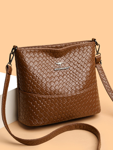 Cross-border new trendy minimalist bucket bag fashion woven new fashion retro patchwork shoulder crossbody bag for women