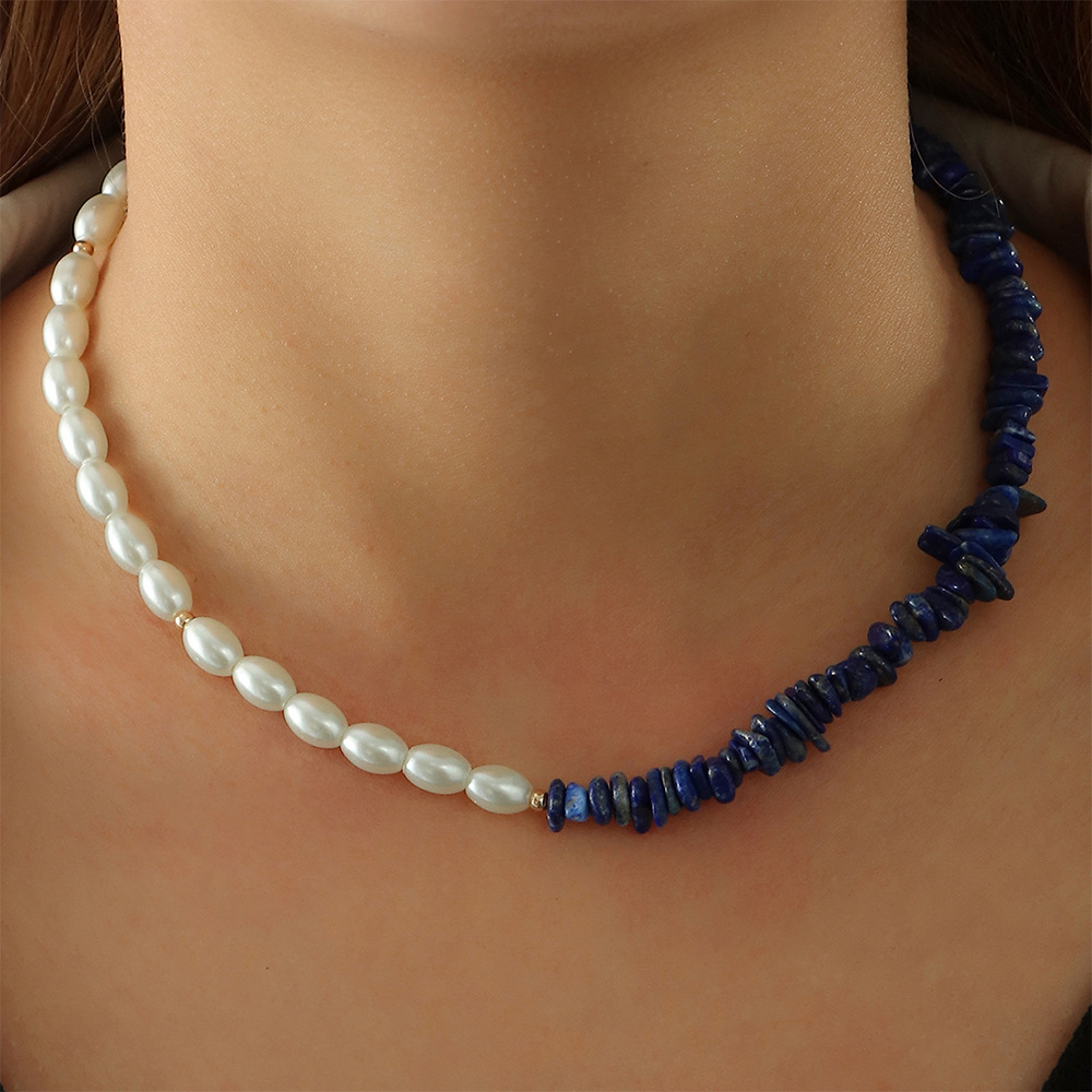Cadena De Clavícula De Resina Con Collar De Perlas Azul Zafiro Estilo Bohemio display picture 1