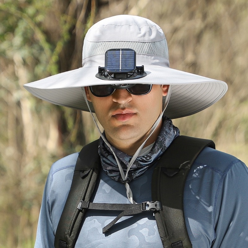 ソーラーファンハットメンズ夏大きなつば抗UV漁師帽子登山釣り日焼け止めサンハット|undefined