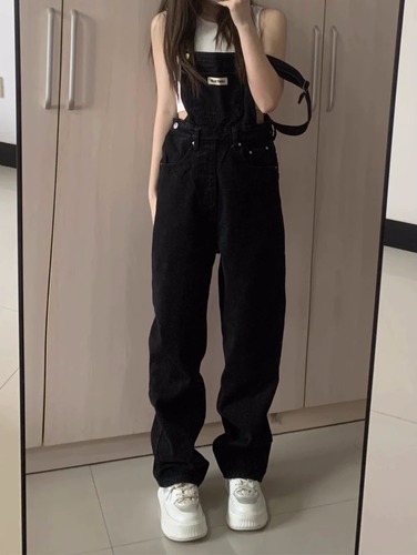 Women's Korean-style loose student trendy age-defying slimming straight-leg wide-leg pants versatile high-waist denim pants fashionable