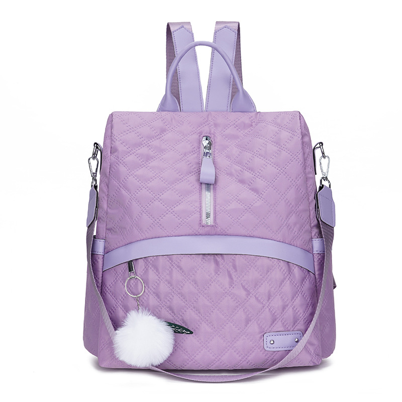 Sac à dos antivol pour femme, sac à bandoulière à double usage à grille de diamant à la mode, sac à dos de voyage en tissu Oxford_voghion.com