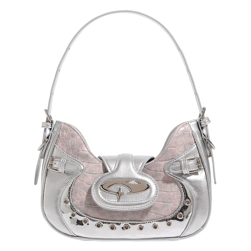 Millennium Hot Girl bolso de la motocicleta 2023 nuevo nicho femenino diseño de cocodrilo patrón axila bolsa de niebla Rosa hombro bolsa de mensajero