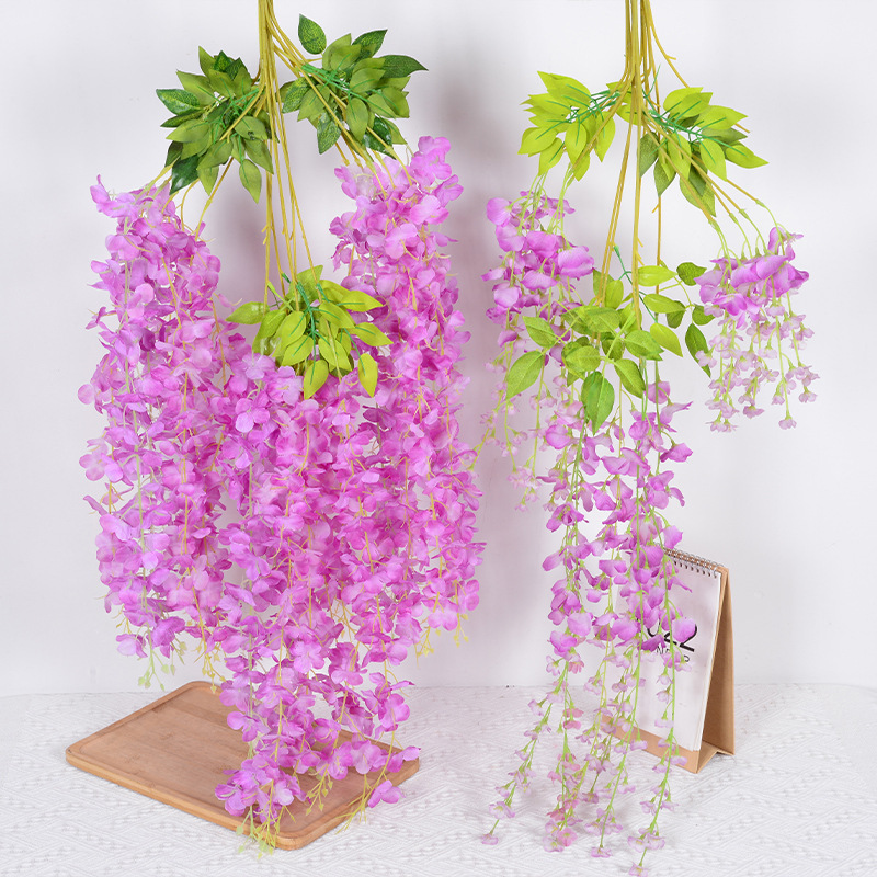 Wisteria Artificial Flor Rama en línea celebridad corredor boda colgante techo flor decorativa ratán Violeta planta de vid flor artificial