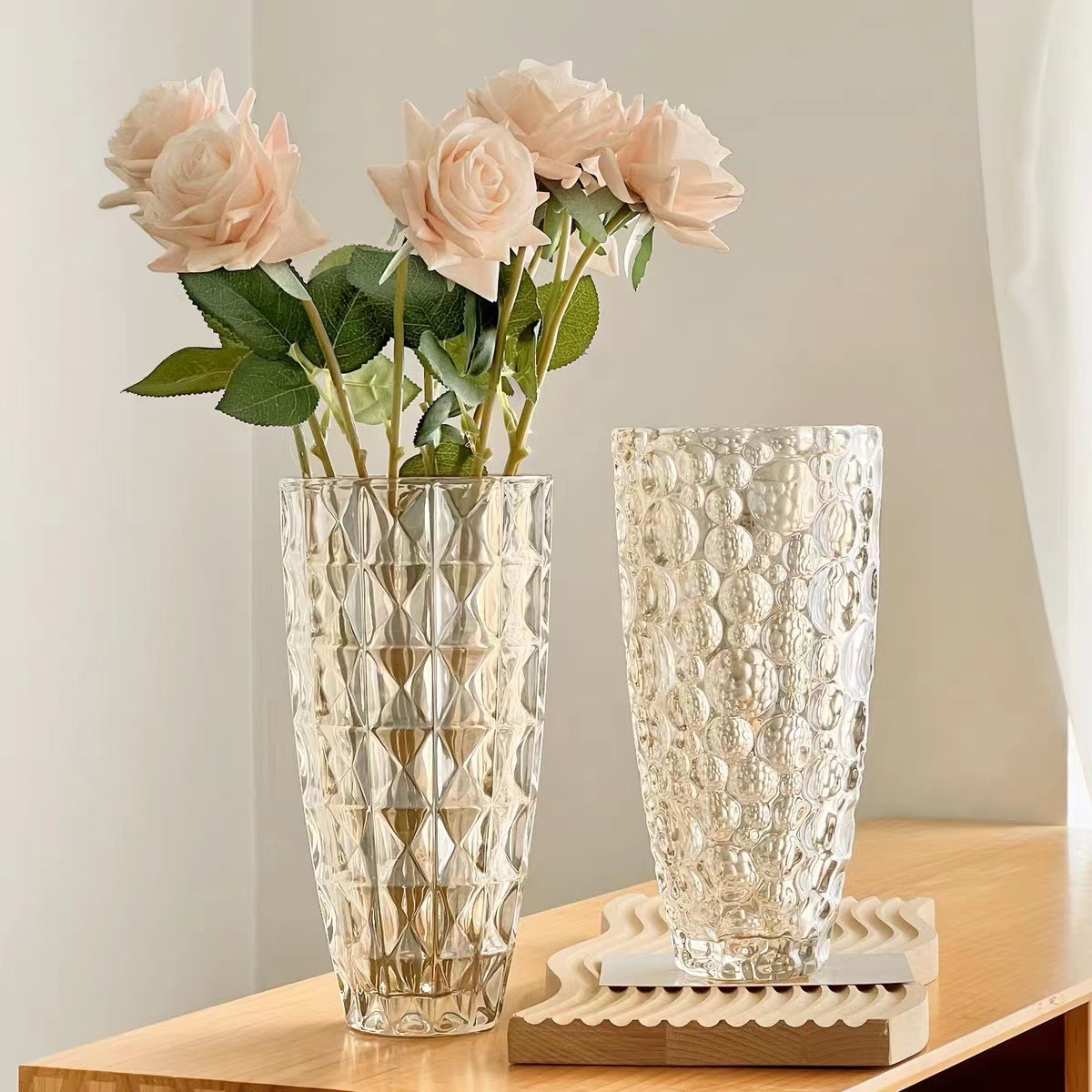 New European-style crystal vase for flower arrangement hydroponic plants large lucky bamboo lily glass living room bedroom home decoration