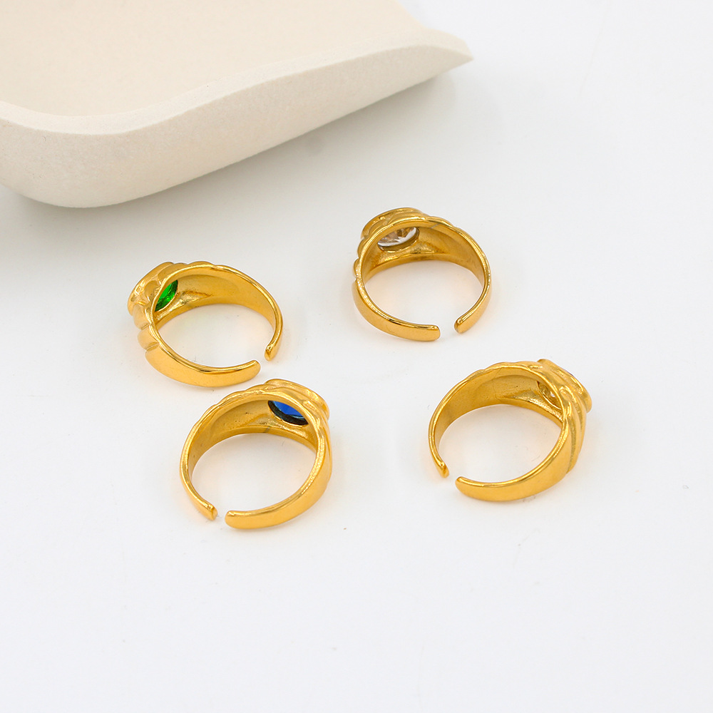 Fashion Oval Stainless Steel Plating Inlay Zircon Open Ring 1 Piece