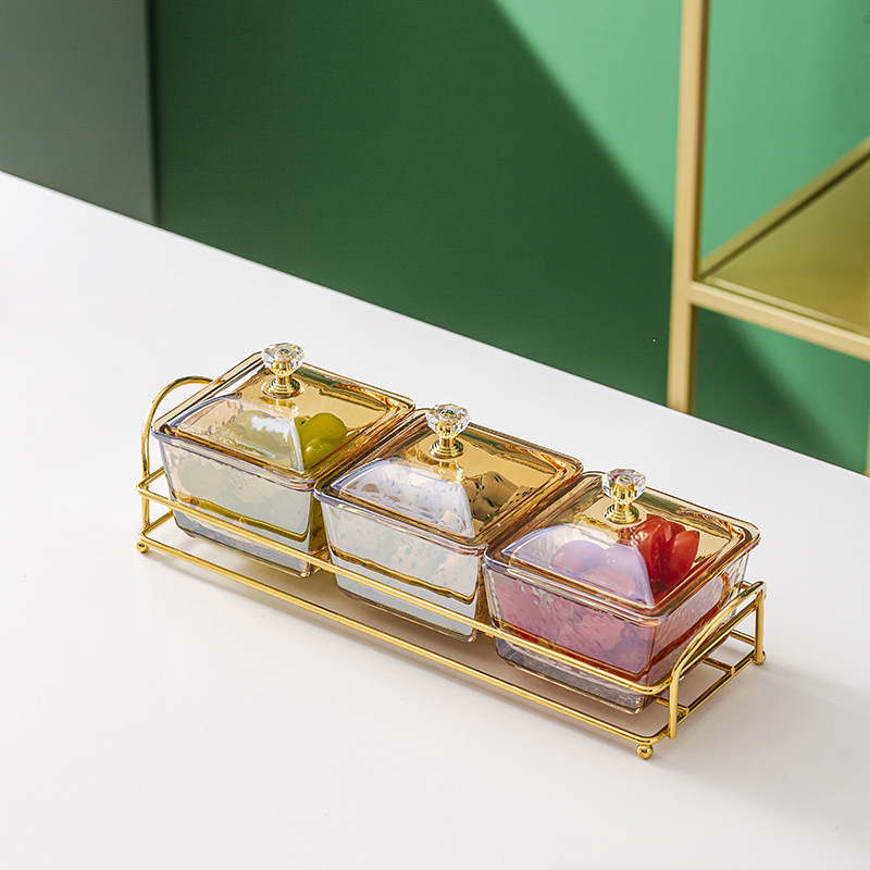 Vidrio separado fruta plato comercial merienda plato bar pie baño Club KTV rejilla plato con tapa