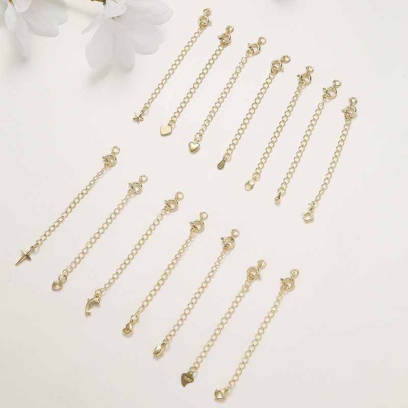18K Gold Pack Color Preservation Love Five-pointed Star Water Drop Tail Chain/Bracelet Necklace Extension Chain Round Buckle Spring Buckle Link 18K Gold Pack Color Preservation Love Five-pointed Star Water Drop Tail Chain/Bracelet Necklace Extension Chain Round Buckle Spring Buckle Link