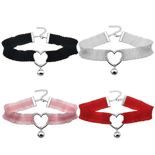 European and American Sexy Lace Bell Peach Heart Love Neck Collar Neck Ornaments Fresh and Sweet Choker Necklace Ornaments for Women