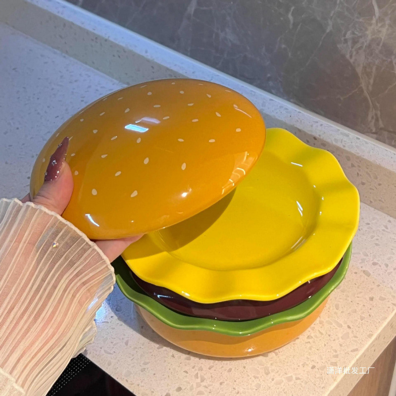 ハンバーガーボウル、プレート、家庭用新作陶器、可愛くてかわいい皿、高級食器|undefined