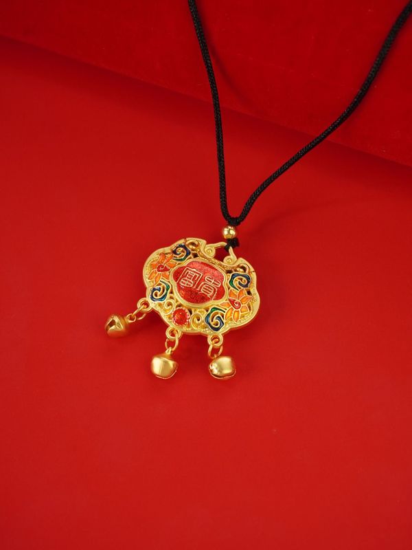 [ストアホットセール] 合金色保持中国風の新しい中空祝福ロックペンダントレトロスタイル長寿ロックネックレス|undefined