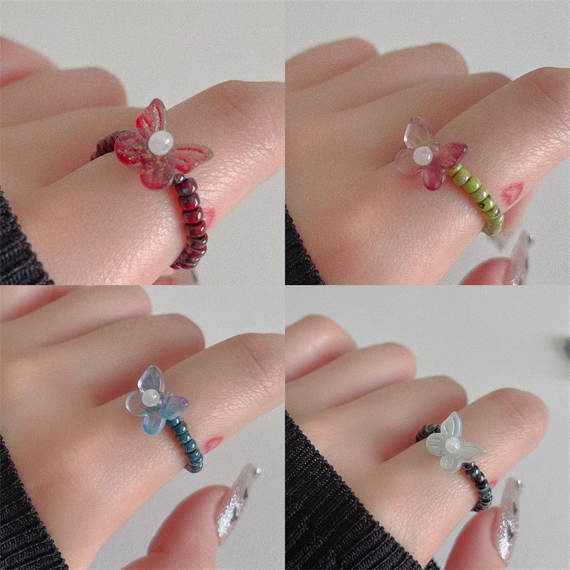 Retro Butterfly Glass Beaded Womenu0027S Rings 1 Piece