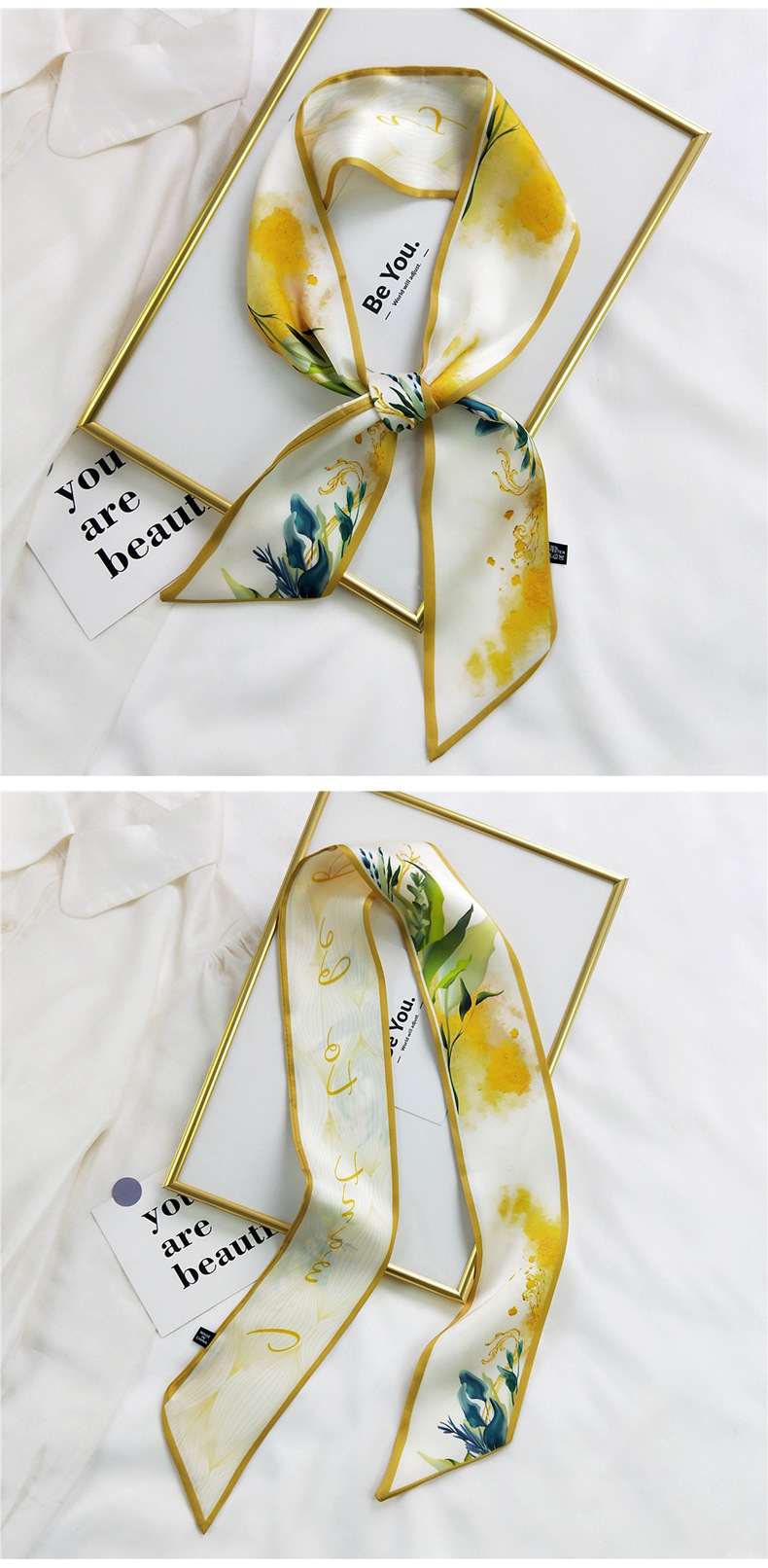 20g Weight Silk Scarf Classification Travel Occasion Unisex Gender Sweet Style Khaki, Multicolor, Dark Blue, White, Red, Green, Blue, Yellow, Black Color Fashion Silk Scarf Hair Tie 34