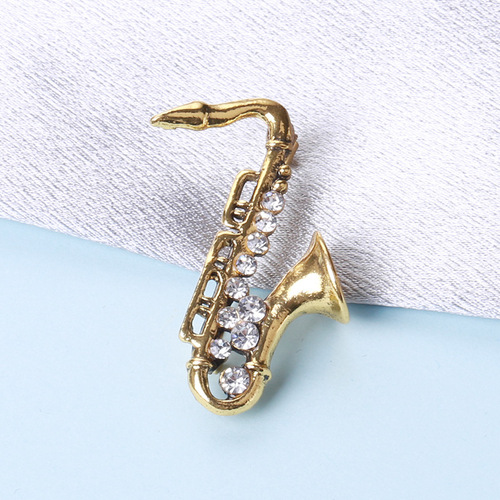 Stylish, Versatile Alloy Rhinestone-Encrusted Saxophone Brooch for Shirts, Coats, and Women's Accessories—Factory Wholesale