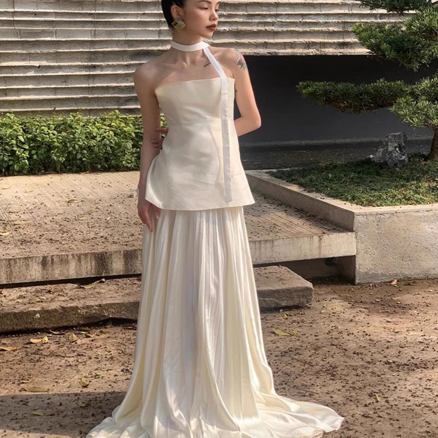 French Morning Gown Light Wedding Dress Light Luxury Niche License Engagement Evening Dress Bride's Cabinet Toast Dress Strapless dress
