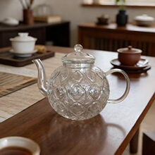 高硼硅玻璃泡茶壶复古刻花耐热茶具家用功夫茶壶透明带内胆花茶壶