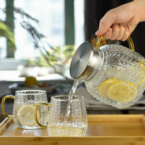 加厚冷水壶玻璃麦穗水壶家用大容量北欧麦穗凉水杯锤纹凉水壶带盖