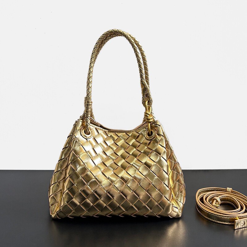 In-Stock Bv Genuine Leather Woven Bag Parachute Bucket Bag Vintage Old Money Style Cowhide Handbag for Women