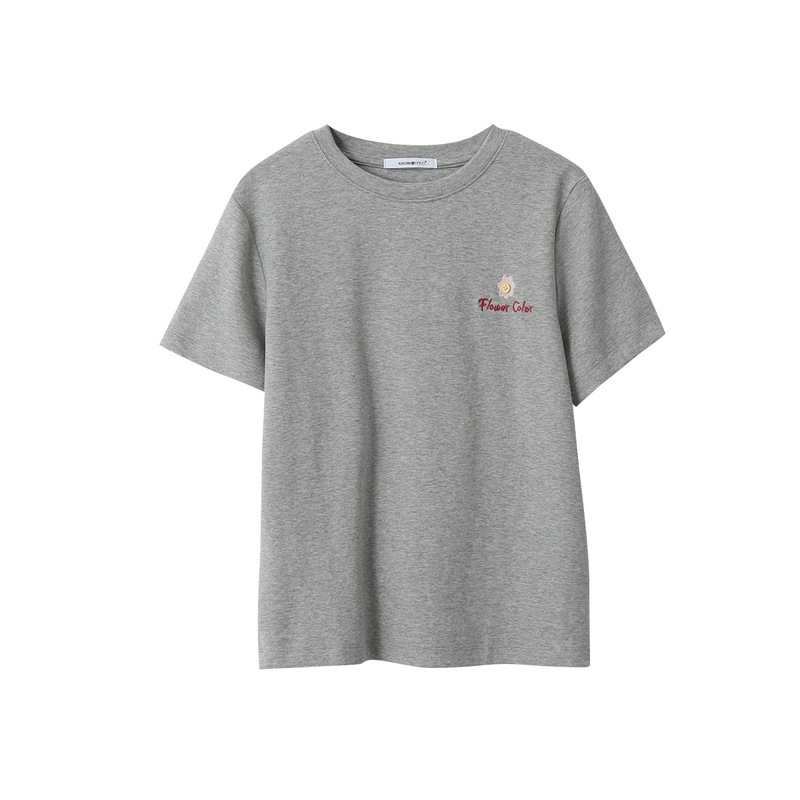 【欧凡】 面料超舒服 小花朵刺绣正肩款短袖T恤女装休闲上衣3099|undefined