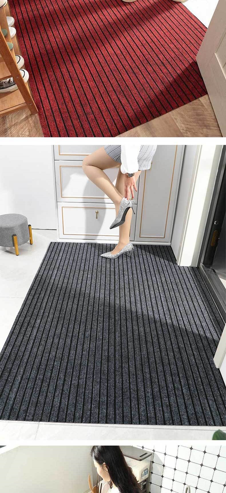 Cuttable TPE Door Mat 60x90cm Grey Striped Non Slip Water Absorbent Entryway Rug in use