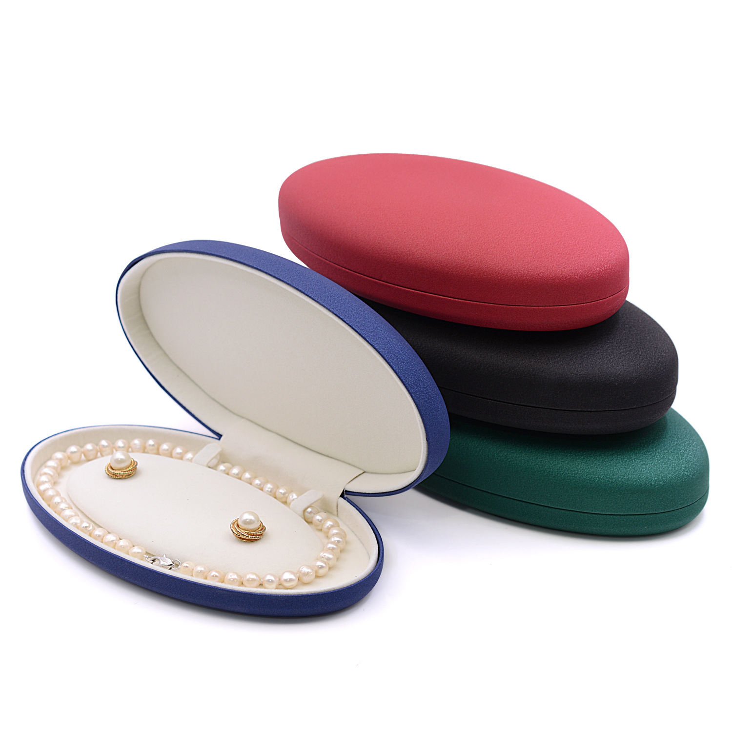 椭圆高档皮料珍珠盒子项链盒子展示盒珠宝包装盒小套装盒定logo