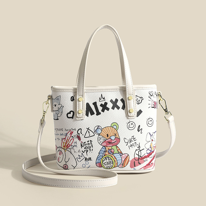 Hong Kong Purchasing Bear Graffiti Tote Bag Shoulder Bag Fashionable And Versatile Crossbody Handbag Women's Bag
