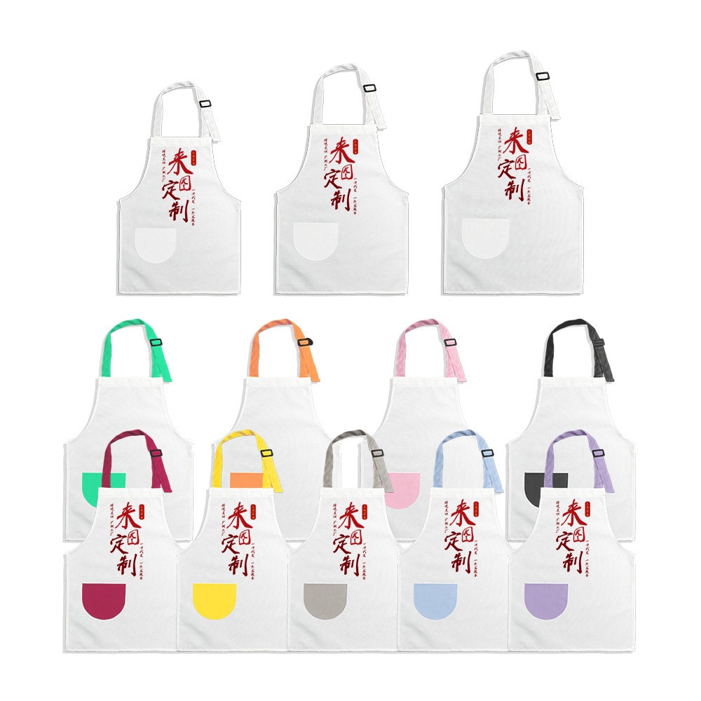 Delantales infantiles personalizables xqds0138a con bolsillos individuales de colores y lazos de colores para jugar y protegerse.