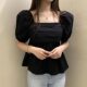 Dongdaemun South Korea Chic Summer Gentle Milk Soft Blue Square Collar Loose Casual All-match Puff Sleeve Short Shirt